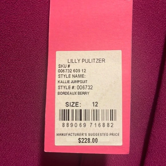 Lilly Pulitzer Kallie Ruffle Jumpsuit In Bordeaux Berry $228 NWT size 8